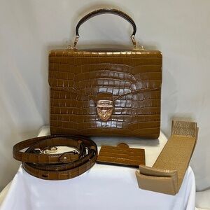 Aspinal of London Mayfair Bag in Deep Shine Vintage Tan Small Croc